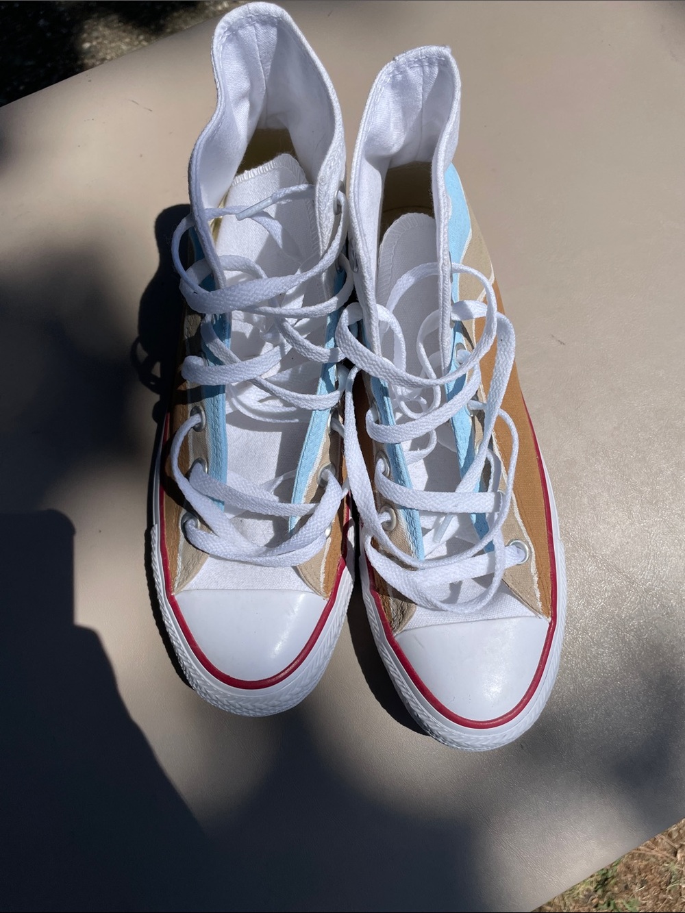 Converse High Top Sneakers in White, Light Blue & Tan - Picture 2 of 4